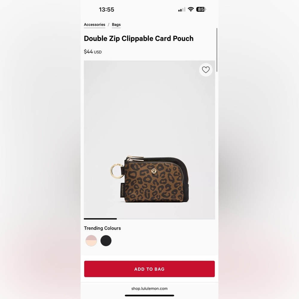 Lululemon NWT Double Zip Clippable Card Pouch